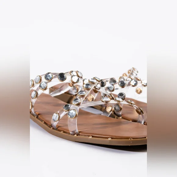 NWT AZALEA WANG All Day Long Flat Sandal In Clear PVC - Picture 7 of 7